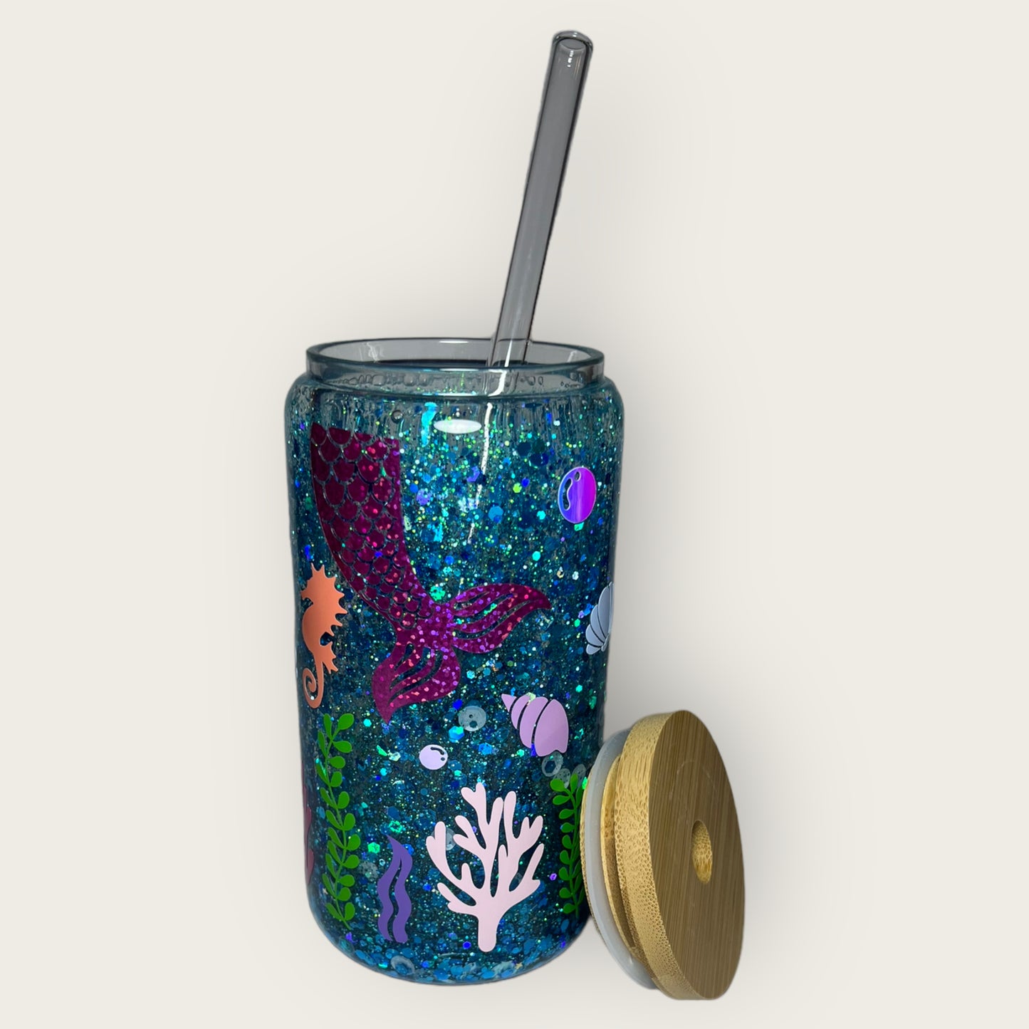 Mermaid Themed Snowglobe Glass Can