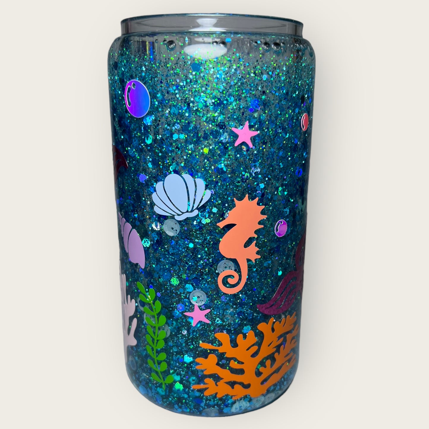 Mermaid Themed Snowglobe Glass Can